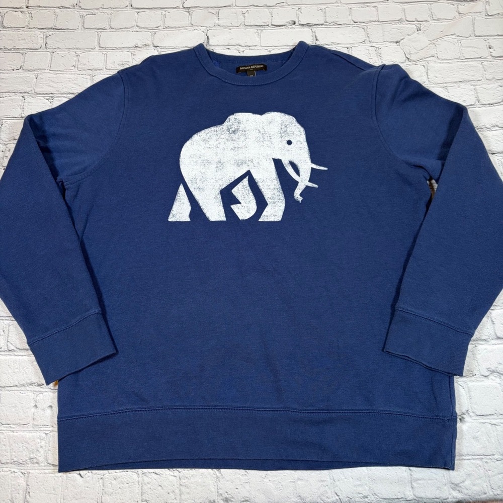 Banana Republic Mens XL Navy Blue Elephant Graphic Crewneck Sweatshirt Pullover